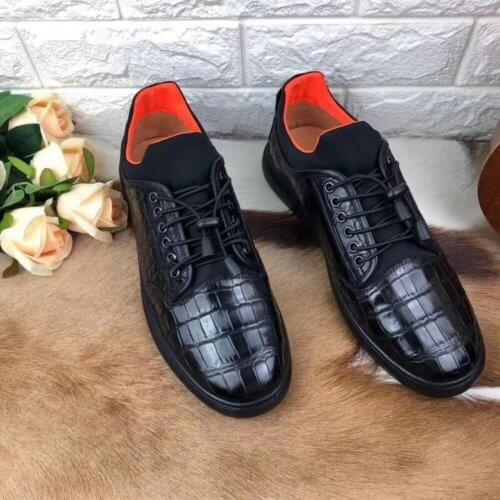 100% Genuine real crocodile belly skin men shoe durable solid crocodile skin men leisure shoe black color hot selling fashion