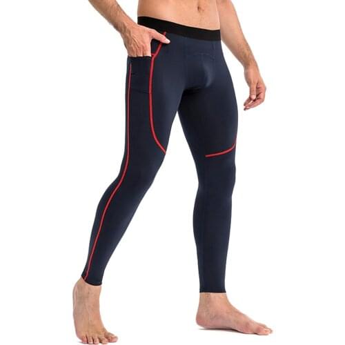 Men Running Tights with Pocket Sport Leggings Compression Underwear Quick-drying Pants Jogging Fitness Gym Trousers MMA