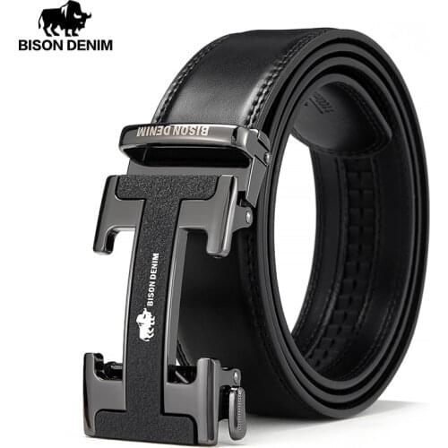 BISON DENIM Male Belt Genuien Leather Mens Belts Luxury Man Fashion Belt Luxury Brand Men High Quality Automatic Buckle N71637