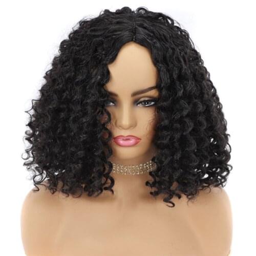 Natural Black Kinky Curly Short Glueless Full Mechanism Synthetic Hair Wigs With Baby Hair Wig 180%Density