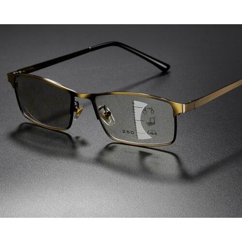 Discoloration Photochromic Progressive Multifocal Reading Glasses Men Anti-Blue Presbyopic Glasses Resin Spring Hinge Gafas 1.50