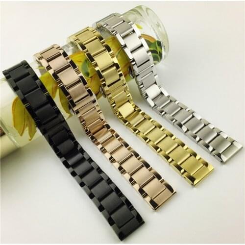 16mm 18mm 20mm 21mm 22mm 23mm 24mm Band Solid Stainless Steel Wrist Straps Fashion Rose Gold Black Watchband Butterfly Buckle