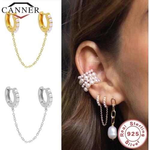 1PC CANNER 100% Real 925 Sterling Silver Hoop Earings Cubic Zirconia Silver Earings for Women Chain Earring Jewelry pendientes