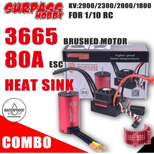 Surpass Hobby KK Brushless Motor 3665 Waterproof ESC 2200 2600 3100 KV with 80A ESC Heat Sink Combo for 1/10 RC Car Tamiya Axial