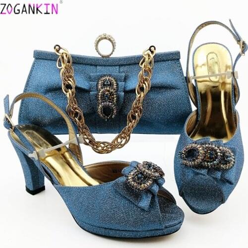 Classics Style Shoes with Matching Bag for Wedding Nigerian Shoes and Bag 2019 Shoe and Matching Bag with Shinning Crystal