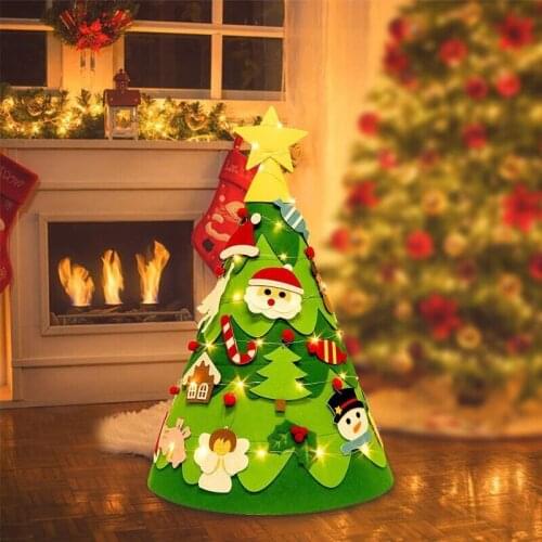 DIY Felt Christmas Tree With String Light Party Decor For Home 2022 Christmas Tree Ornament Santa Claus Xmas Tree New Year