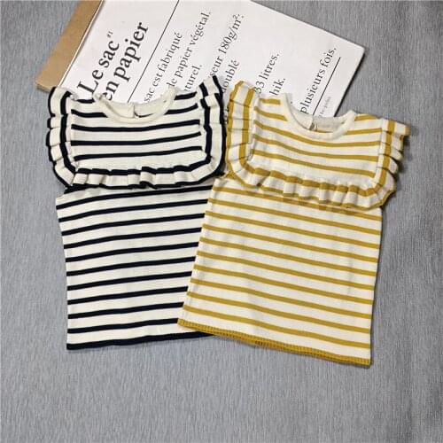 Spring / Summer 2020 childrens and girlssleeveless lace and stripe printed knit tops