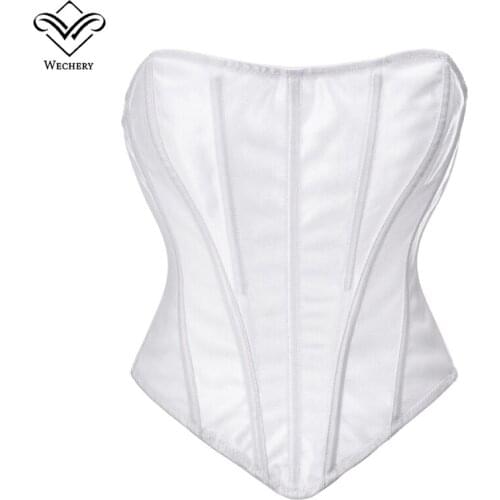 Off The Shoulder Low Cut Corset Top Women Overbust Strapless Bustier Skinny Zipper Bodice Corselet Gothic Worn Outside