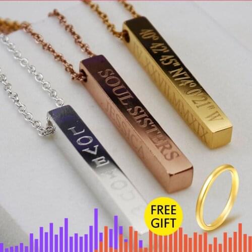 Customization Jewelry Geometric Bar Necklace for Women Fashion Stainless Steel Chain Costom Name Necklace Bijoux Femme 2019