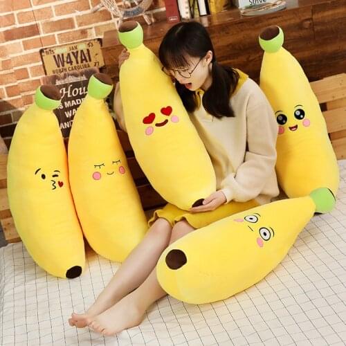 1pc 80/100CM Cute Banana Fruit Plush Toys Soft Stuffed Plant Pillow Dolls for Children Sleep Cushion Toy Birthday Gift for Kids