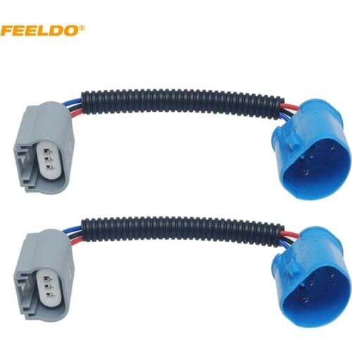 FEELDO 2X Car LED HID Headlight Ceramic Socket Plug Wiring Harness Connector 9004/9007 To H13 Bulb Socket Wiring Adapter Holder