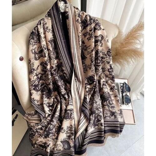 2021 Floral Horse Print Cashmere Scarf Women Winter Warm Shawls Wraps Pashmina Brand Blanket Female Thick Bufanda Luxury