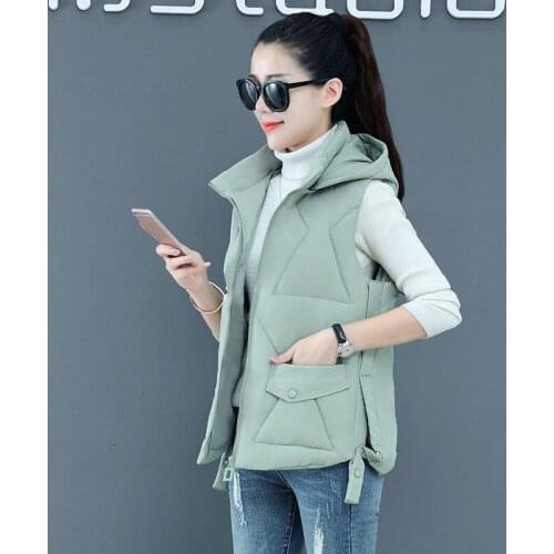 2021 Women Winter Vintage Pockets Vest Female Solid Hooded Thick Cotton Padded Plus Size Waistcoat Lady Warm Sleeveless Vest M63