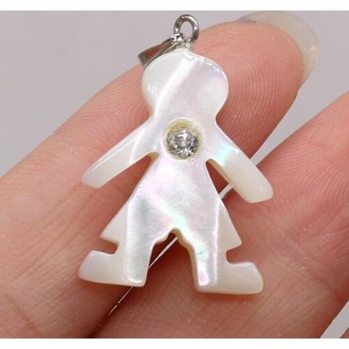 3PCS Natural Freshwater Shell White Child Shape With Diamond Pendant MakingDIY Fashion Necklace Earrings Jewelry Decoration Gift