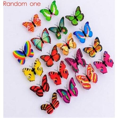 3D Colorful LED Butterfly Night Light Stereo Simulation Butterfly Party Wall Sticker Double-sided Adhesive LED Night Light Lamp