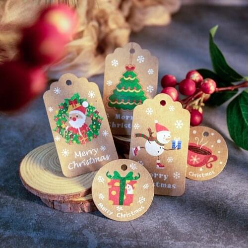 50Sets Vintage Kraft Paper Tags Merry Christmas Santa Claus Fox Glove Gift Tag DIY Xmas Party Gift Packaging Hang Tag Label Card