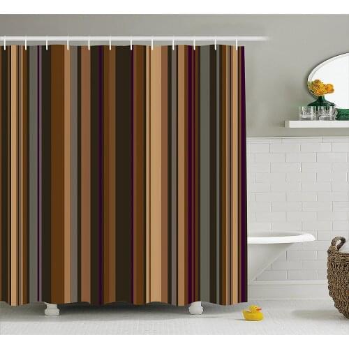 Abstract Decor Shower Curtain Retro Vertical Striped in Different Shades of Earthen Tones Image Bath Curtain For Bathroom