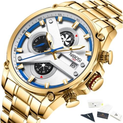 NIBOSI Luxury Leather Mens Watches Top Brand Famous Chronograph Quartz Watch Men Waterprooof Auto Date Male Watch Relojes Hombre
