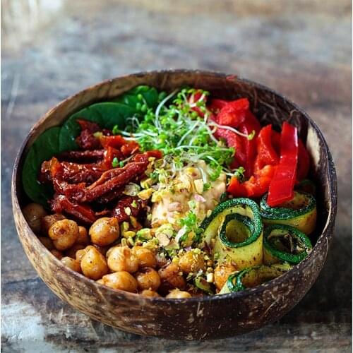 Natural coconut fruit decoration salad noodle rice bowl wooden fruit bowl shell bowl stainless steel tableware set