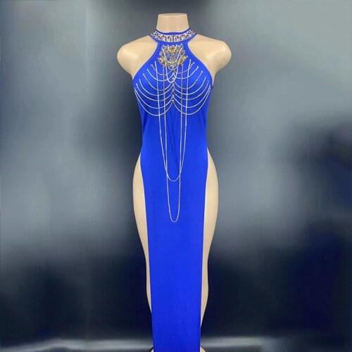 Birthday Celebrity Party Costume Singer Cheongsam Stage Performance Costume Women Prom Dresses Sleeveless Open Back Dress DB2314