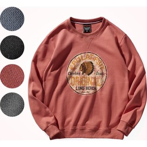 2021 American Retro Terry Printed Hoodies Mens Pure Cotton Washed Old Round Neck Pullover Knitted Long-sleeved Casual Sportwear