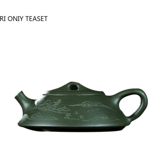 110ml Chinese Yixing Purple Clay Teapots Raw Ore Green Mud Stone Scoop Tea Pot Zisha Filter Home Kettle Tea Set Supplies