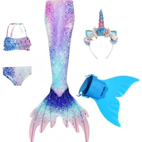 2021 Kids Girls Swimming Mermaid Tail Costume Cosplay Children Swimsuit Fantasy Beach Bikini Can Add Monofin Fin Princess Dress