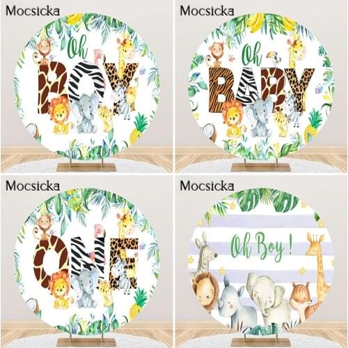 Mocsicka Jungle Safari Party Backdrop Animals Safari Birthday Party Baby Shower Photoshoot Background Round Circle Cover Banner