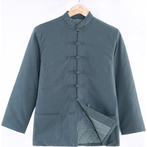 Men Warm Cotton And Linen Tang Suit Chinese Cotton Jacket MenS Loose Cotton Clothes Hanfu Winter Zen Clothing Of China
