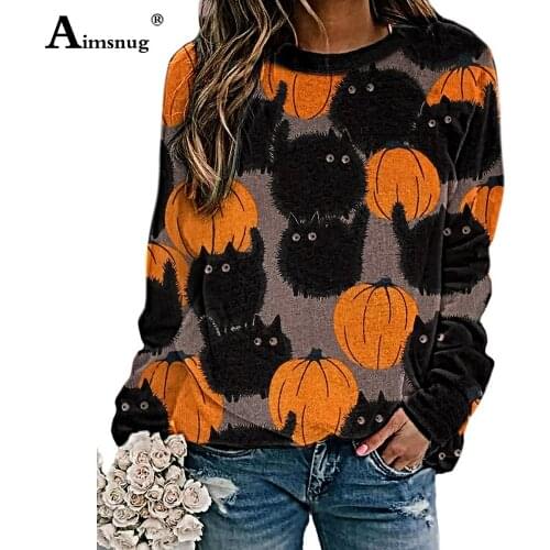 2020 Spring Autumn New Sweatshirt Patchwork Halloween pumpkin Print Ladies Elegant Leisure Casual Womens Top Loose Hoodies