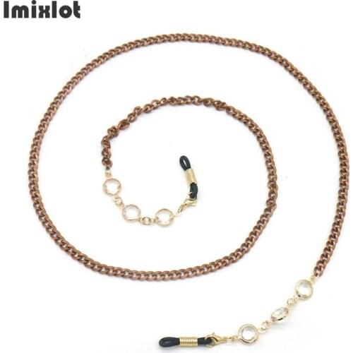 Round Crystal Charm Red Metal Sunglasses Spectacles Vintage Chain Holder Lanyard Necklace Antislip Eyewear Eyeglasses Chain Cord