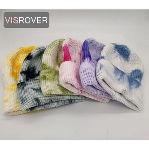 VISROVER 6 colors solid acrylic beanies winter hat for woman acrylic tie-dye hat woman Autumn Warm skullies gift Wholesales