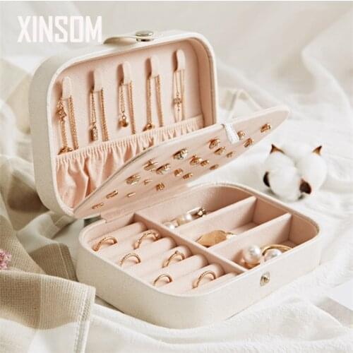 XINSOM Jewelry Storage Box Earrings Display Stand Holder Necklace Organizer Folding Portable Plastic Jewelry Box With Mirror