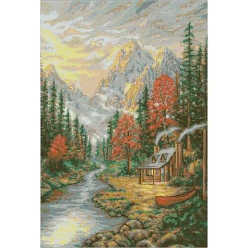 Autumn valley landscape patterns counted 11CT 14CT 18CT Cross Stitch Set DIY Cross-stitch Kits Embroidery Needlework Home Decor