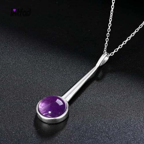 S925 Sterling Silver Pendant Necklace Large Round 10MM Amethyst Geometric Necklace Engagement Party Gift
