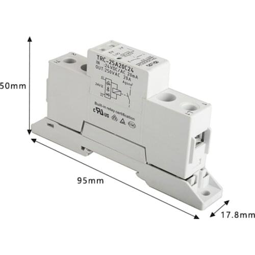 1PC 12V 24VDC/AC 20mA Input High Power Din Rail Relay 250VAC 20A Output Soft Starting Electromagnetic Contact Relay Module