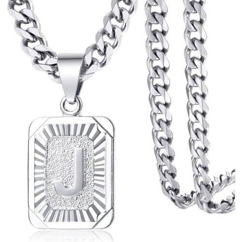Sliver Color Initials Name Pendant Necklace Alphabet Letter A J K Charm 3mm/5mm Cuban Link Chain Dropshipping GPM11C