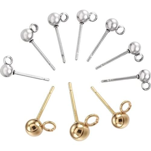 50pcs stainless steel Dia 4/5/6/mm Pin Findings Stud Earring Basic Pins Stoppers Connector For DIY Jewelry Making Supplies