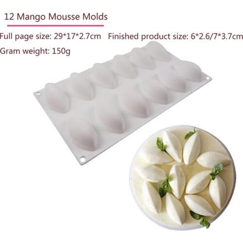 12 Cavity Silicone Cake Fondant Mold Form Quenelle Shaped Mould Mousse Cake Chocolate Decorating Tools Baking Pan Tray