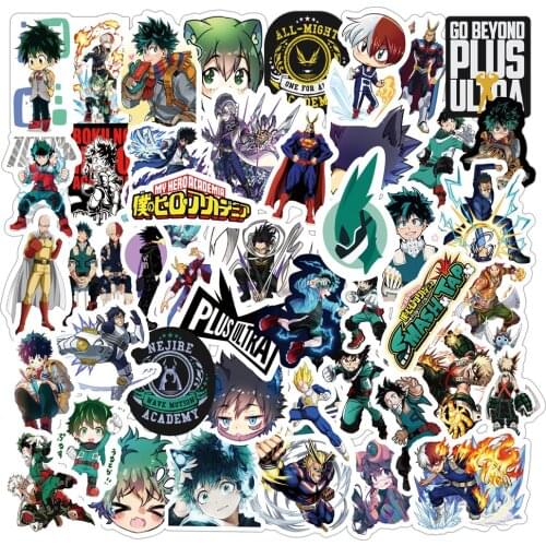 50PCS Anime My Hero Academia Stickers PVC Cartoon Decals Travel Luggage Phone Guitar Skateboard Cool Graffiti Sticker for Kid