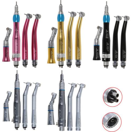 Dental 4 Holes 2 High Speed + 1 Low Speed Handpiece Air Turbine Kits 1:1Ratio Push Button fit NSK Style 4 Colors