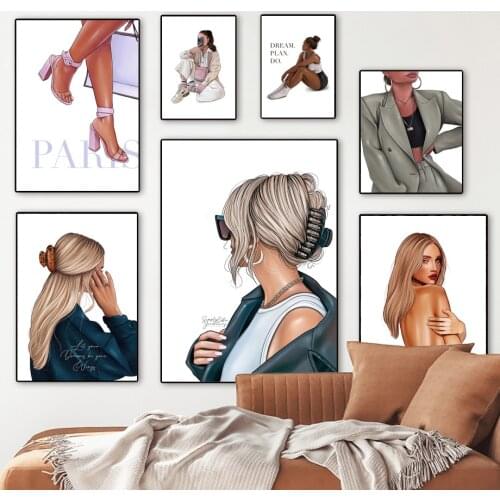 Super Model Fashion Girl Illustration Nordic Posters And Prints Wall Art Canvas Painting Wall Pictures For Living Room Decor