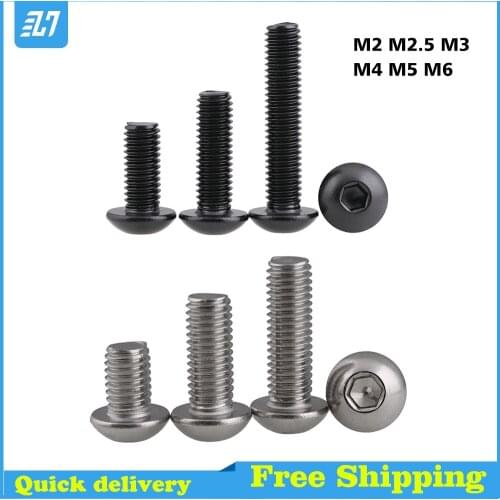 Hex Button Socket Head Cap Screw Metric Thread Allen Bolt Black Grade 12.9 304 Stainless Steel M2 M2.5 M3 M4 M5 M6