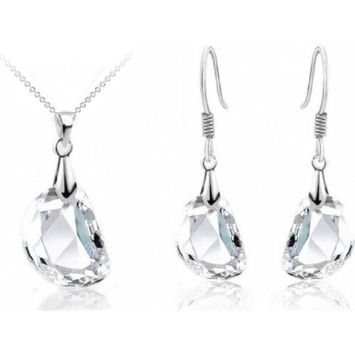 Jewely Sets Waterdrop Shaped Crystal Wedding Engagement 925 Sterling Silver Earring Necklace Women Party Gift