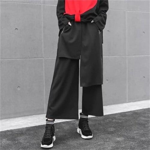 2021 new wide leg trousers irregular large pocket stitching womens Europe and the United States casual loose straight leg trouse