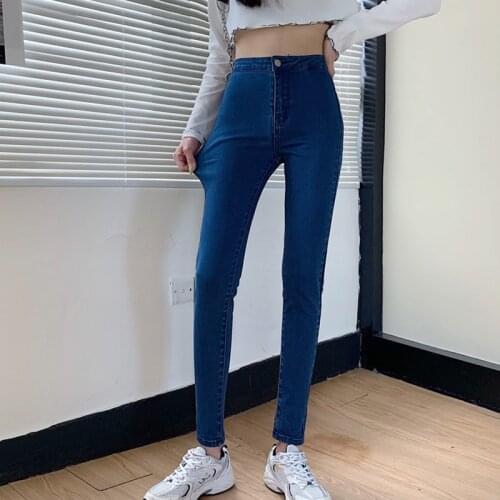 Womens Jeans High Waist Stretch Skinny Denim Pants 2021 Spring Autumn Office Lady Fashion Washed Elastic Slim Pencil Trouser