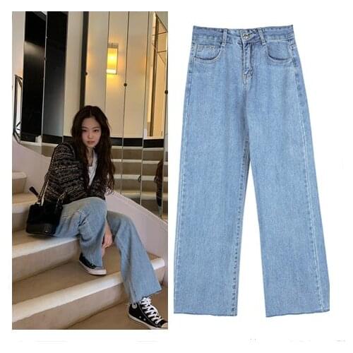 Kpop Seo Yea Ji IU Lee Ji Eun streetwear high waist Blue straight jeans female korean wild casual loose jeans women clothes