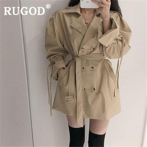 Midi Trench Coat women autumn Windbreaker Loose Casual Stand Collar 2020 double breasted bandage slim coats