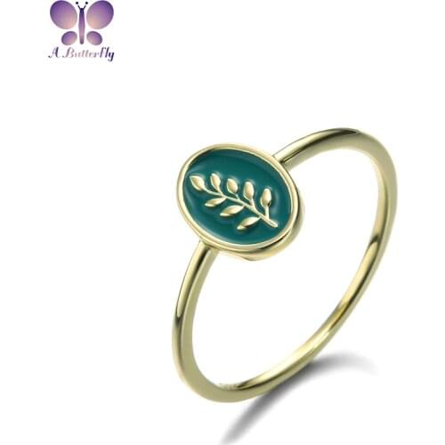 9K Yellow Gold Enamel Olive Branch Ring Female Simple Light Luxury Jewelry Fashion Ring