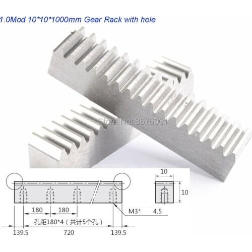 3Pcs 1.0Mod 10*10*1000mm Straight Toothed Spur Gear Rack CNC Zipper With Hole Gear Pitch 3.14mm Gear Depth 2.25mm